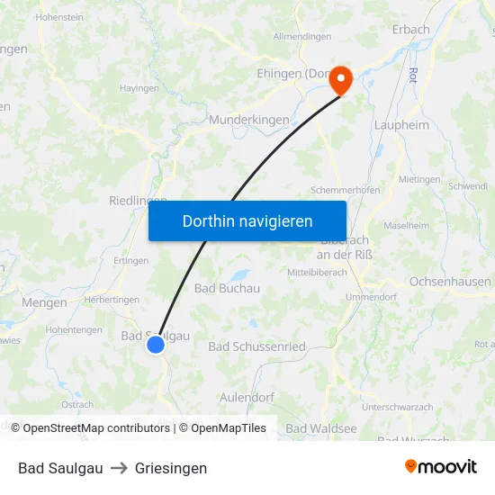 Bad Saulgau to Griesingen map