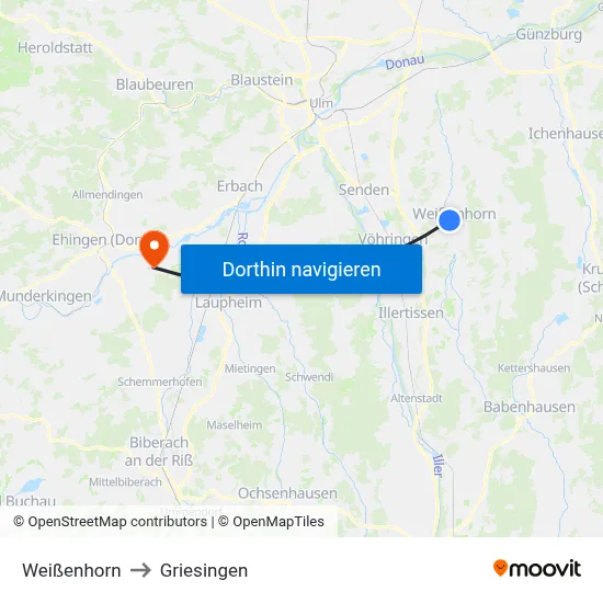 Weißenhorn to Griesingen map