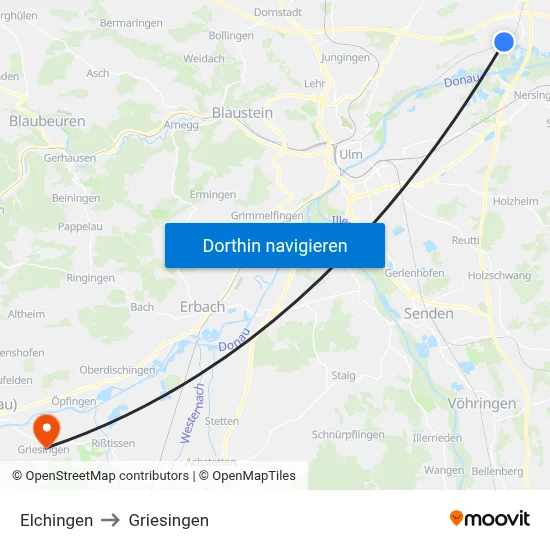 Elchingen to Griesingen map
