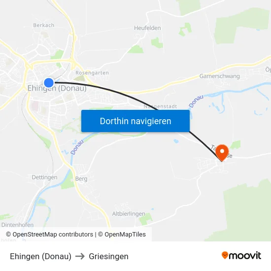 Ehingen (Donau) to Griesingen map