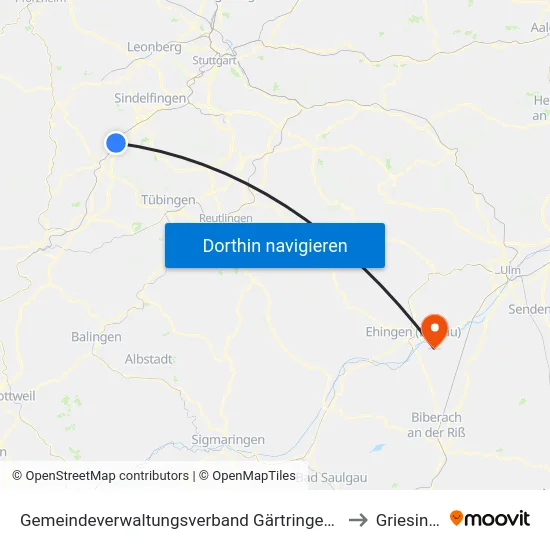 Gemeindeverwaltungsverband Gärtringen/Ehningen to Griesingen map