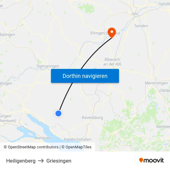 Heiligenberg to Griesingen map