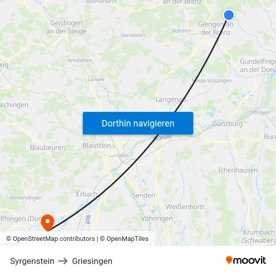 Syrgenstein to Griesingen map