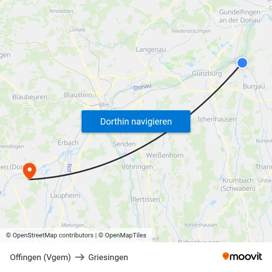 Offingen (Vgem) to Griesingen map