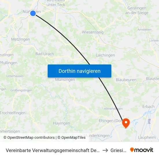 Vereinbarte Verwaltungsgemeinschaft Der Stadt Nürtingen to Griesingen map