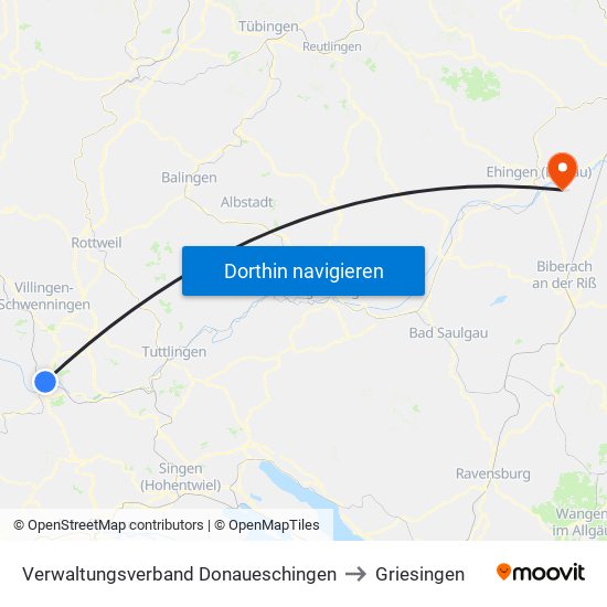 Verwaltungsverband Donaueschingen to Griesingen map