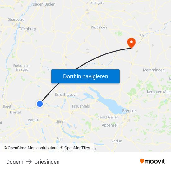 Dogern to Griesingen map