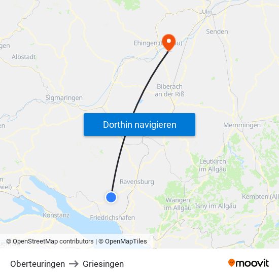 Oberteuringen to Griesingen map