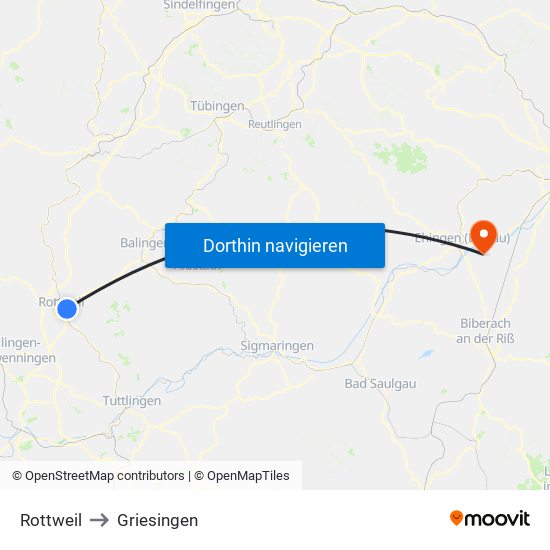 Rottweil to Griesingen map