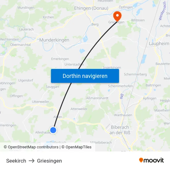 Seekirch to Griesingen map