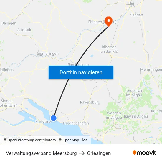 Verwaltungsverband Meersburg to Griesingen map