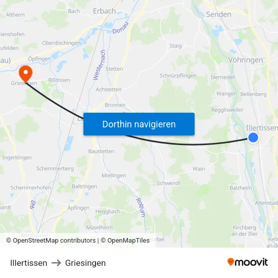 Illertissen to Griesingen map