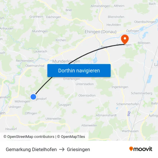 Gemarkung Dietelhofen to Griesingen map