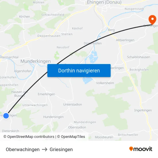 Oberwachingen to Griesingen map