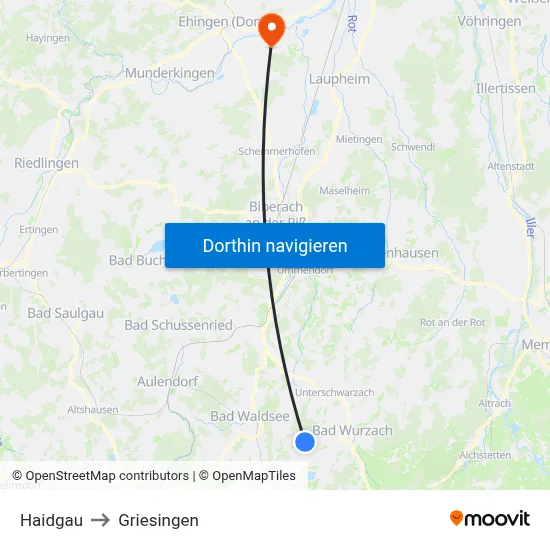 Haidgau to Griesingen map