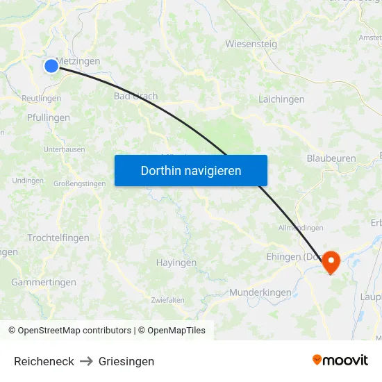 Reicheneck to Griesingen map