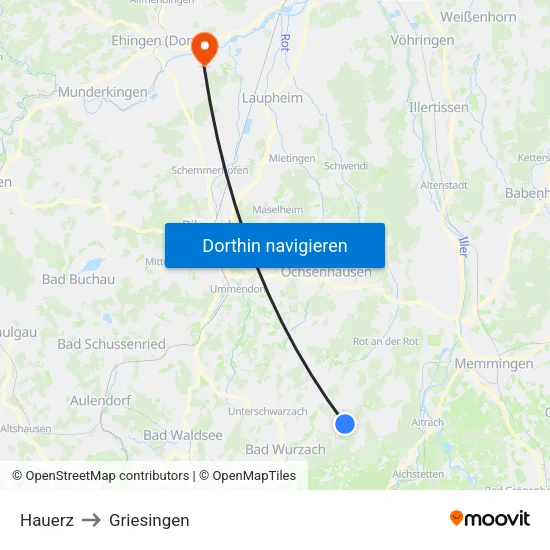 Hauerz to Griesingen map
