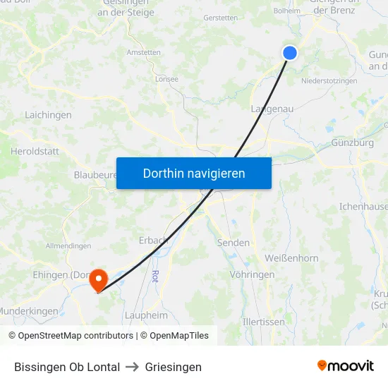 Bissingen Ob Lontal to Griesingen map