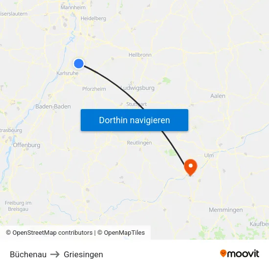 Büchenau to Griesingen map