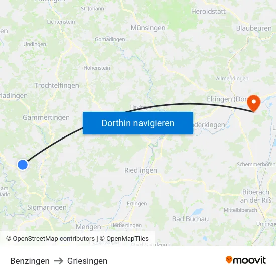 Benzingen to Griesingen map