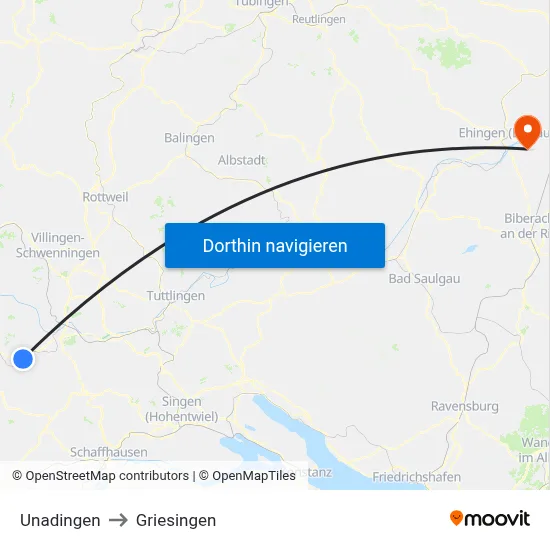 Unadingen to Griesingen map