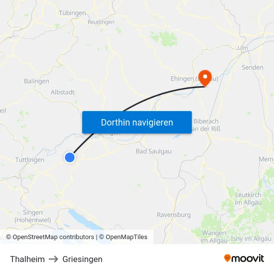 Thalheim to Griesingen map