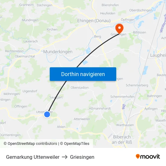 Gemarkung Uttenweiler to Griesingen map