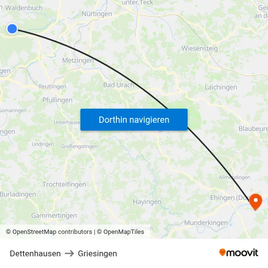 Dettenhausen to Griesingen map