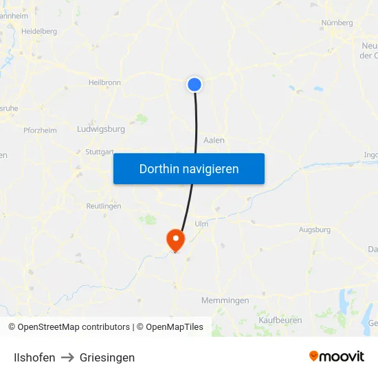 Ilshofen to Griesingen map