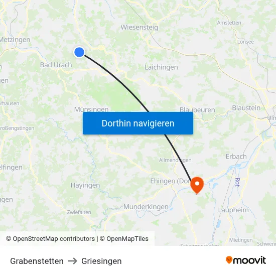 Grabenstetten to Griesingen map