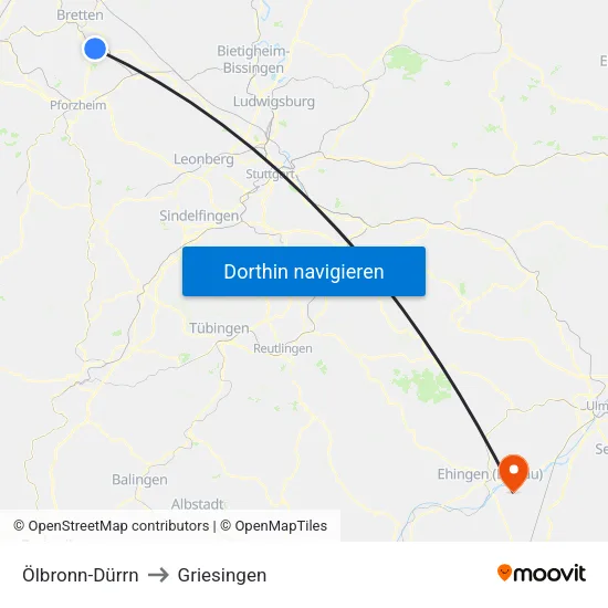 Ölbronn-Dürrn to Griesingen map