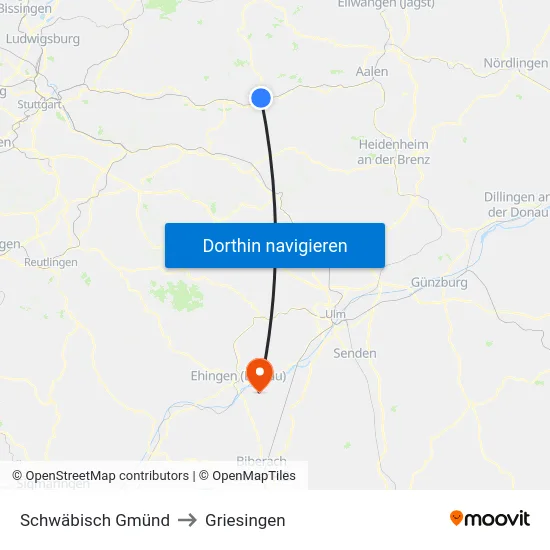 Schwäbisch Gmünd to Griesingen map