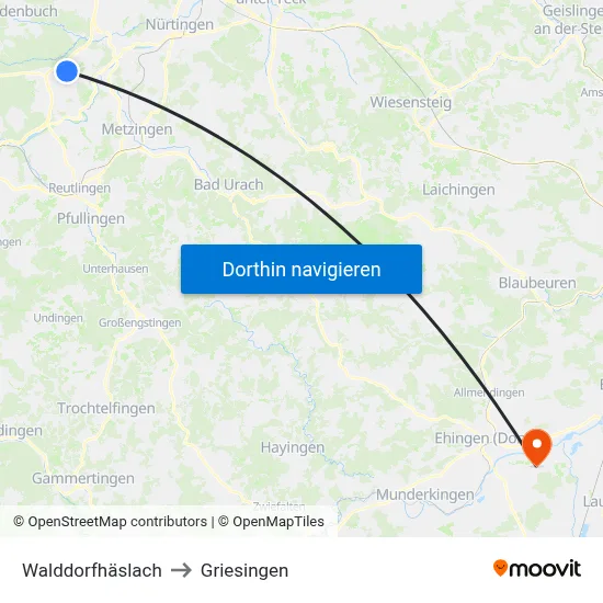 Walddorfhäslach to Griesingen map