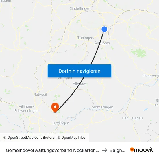 Gemeindeverwaltungsverband Neckartenzlingen to Balgheim map