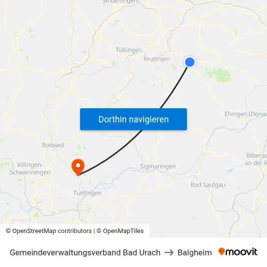 Gemeindeverwaltungsverband Bad Urach to Balgheim map