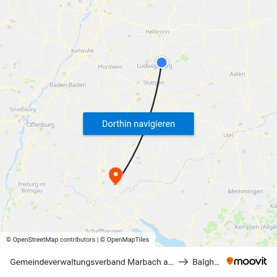 Gemeindeverwaltungsverband Marbach am Neckar to Balgheim map