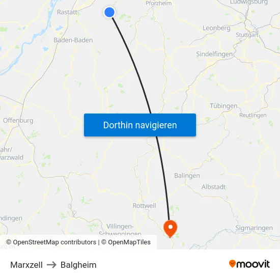 Marxzell to Balgheim map