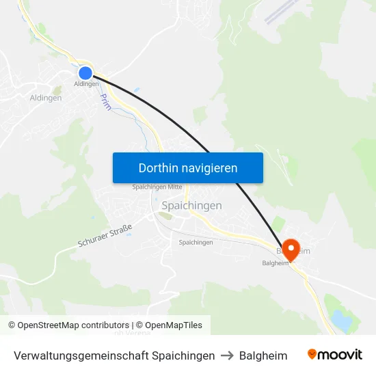 Verwaltungsgemeinschaft Spaichingen to Balgheim map