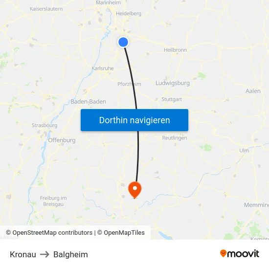 Kronau to Balgheim map