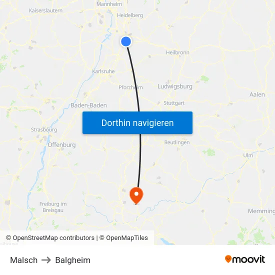 Malsch to Balgheim map