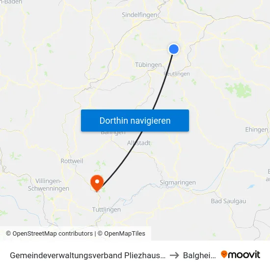 Gemeindeverwaltungsverband Pliezhausen to Balgheim map