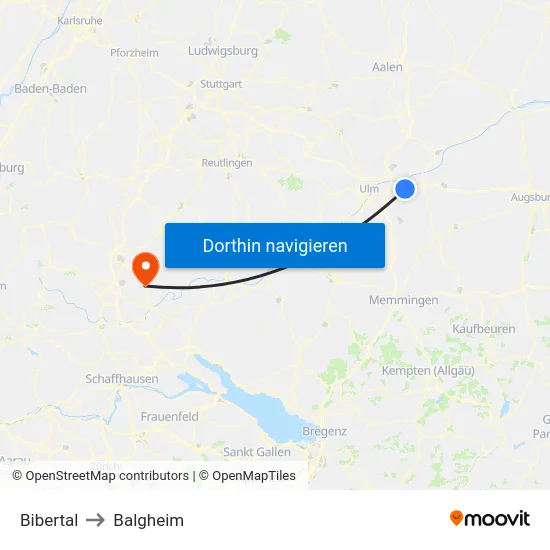 Bibertal to Balgheim map