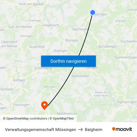 Verwaltungsgemeinschaft Mössingen to Balgheim map