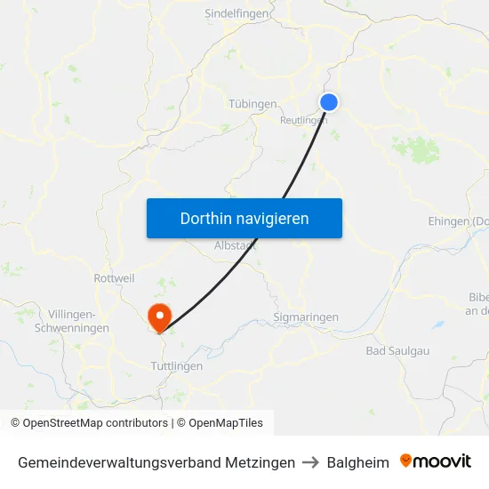 Gemeindeverwaltungsverband Metzingen to Balgheim map