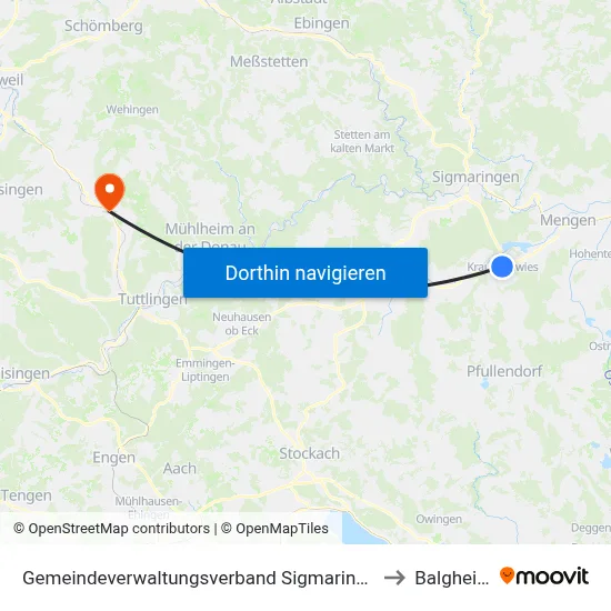 Gemeindeverwaltungsverband Sigmaringen to Balgheim map