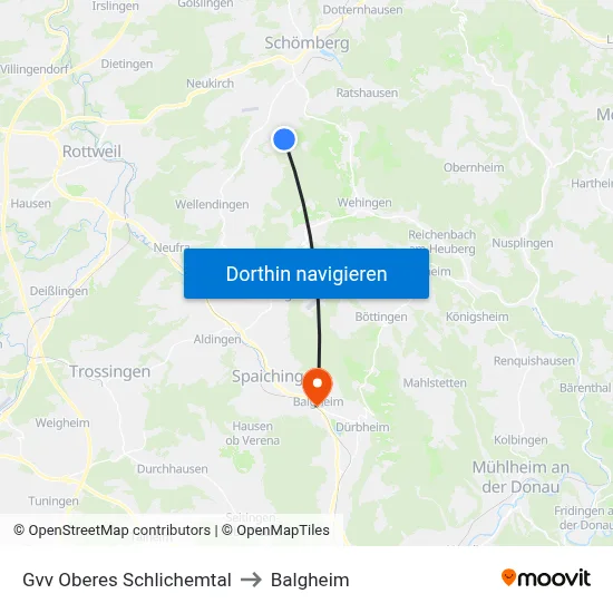 Gvv Oberes Schlichemtal to Balgheim map