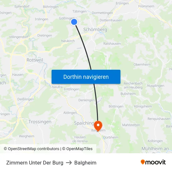Zimmern Unter Der Burg to Balgheim map