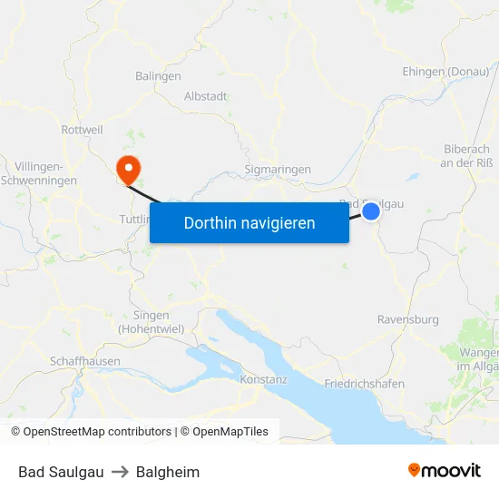 Bad Saulgau to Balgheim map