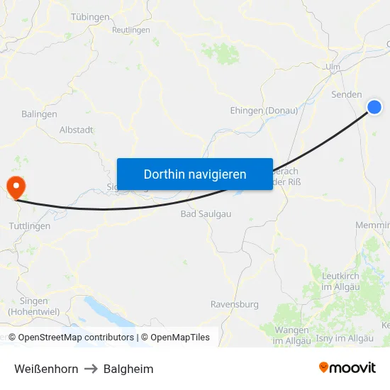 Weißenhorn to Balgheim map