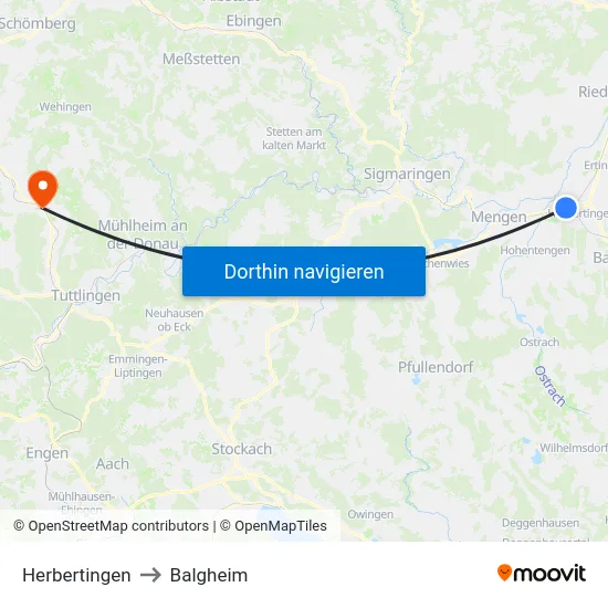 Herbertingen to Balgheim map